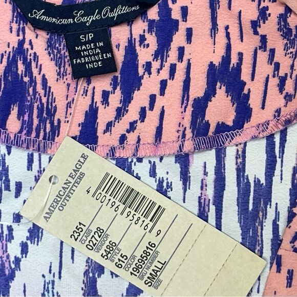 NWT American Eagle Outfitters Purple Blue Ikat Top Sz S Open Back Loose Fit - Picture 6 of 7
